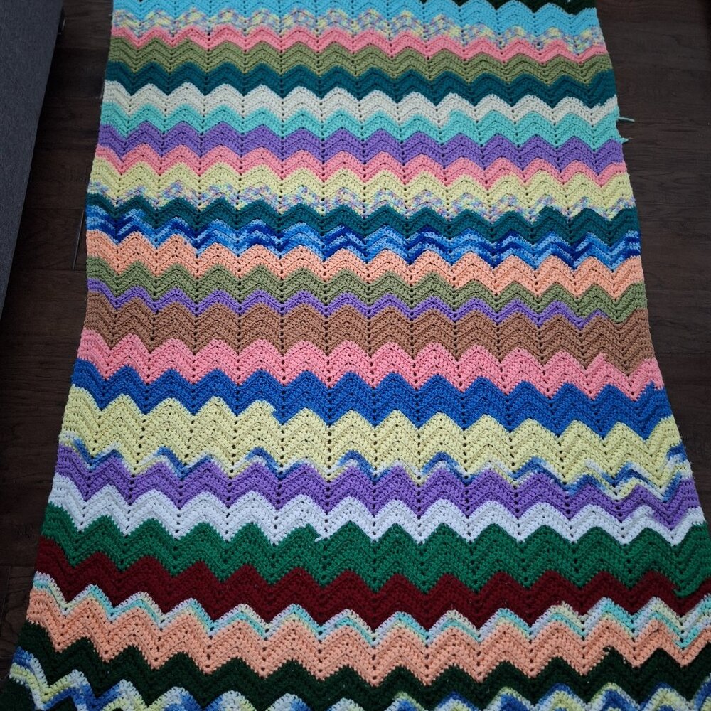 Hand Knit Crochet Multicolour Stripes Blanket